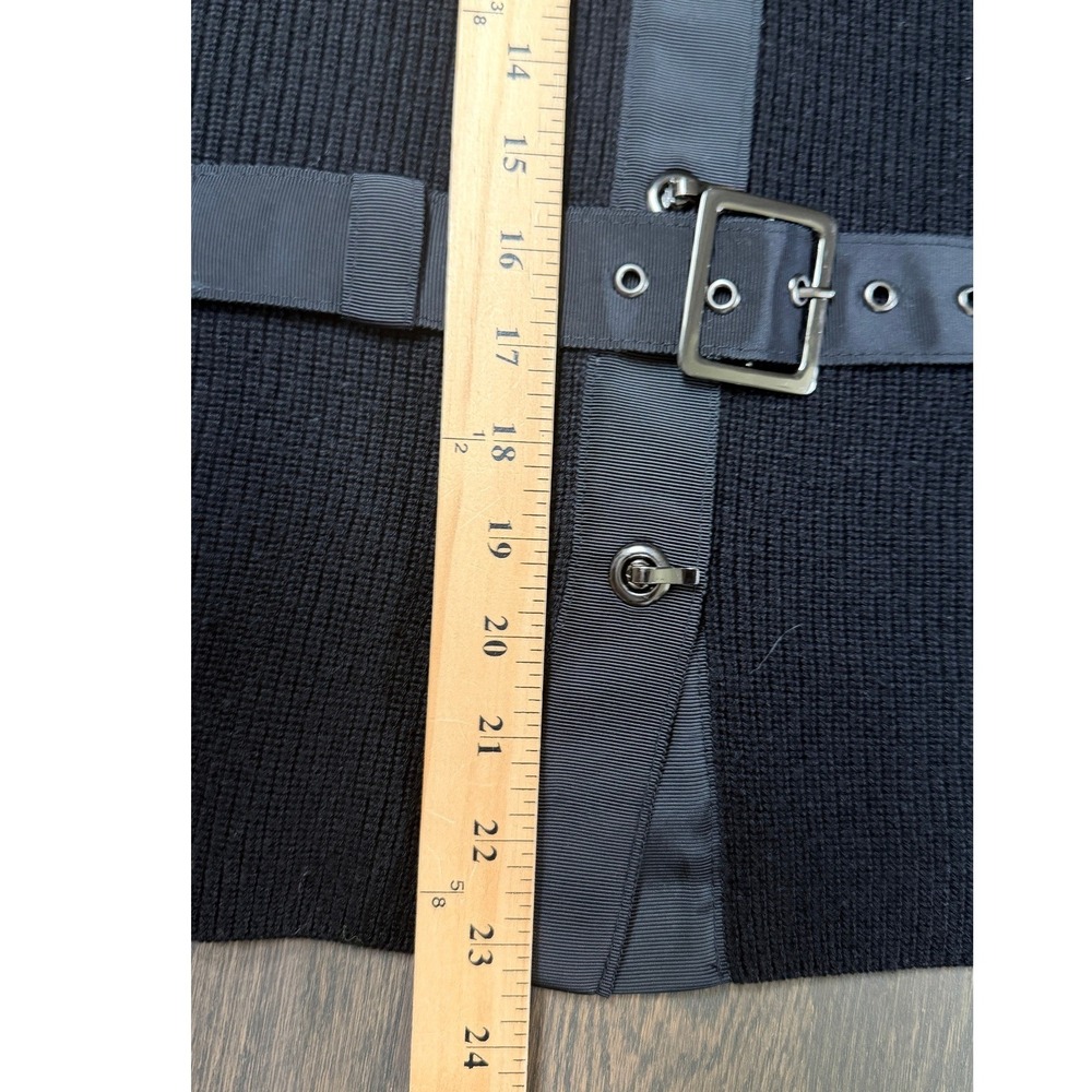 Etcetera Cardigan Black 100% Wool Ribbed Belted Toggle Collared Sweater S - Picture 9 of 9
